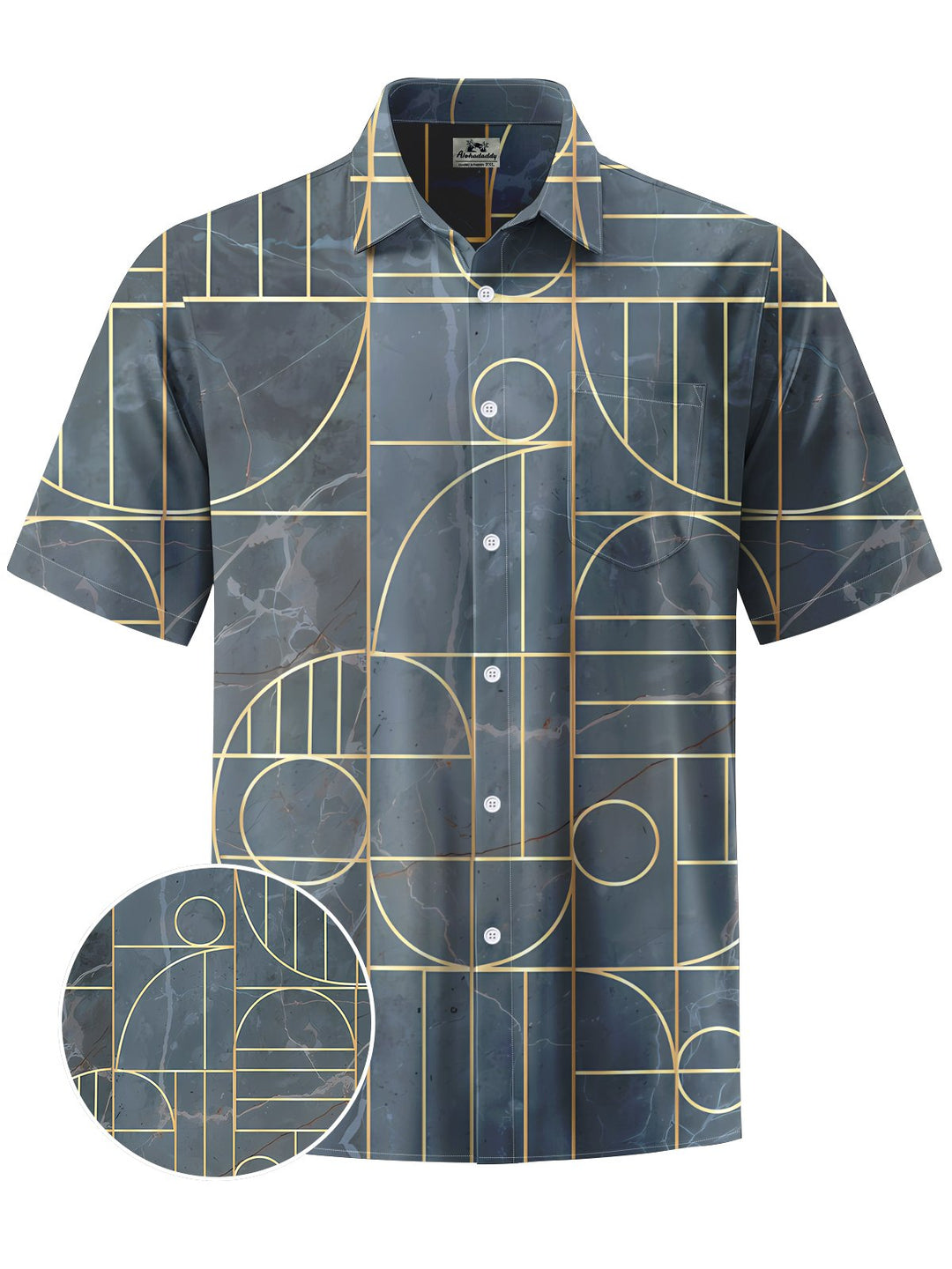 Alohadaddy® Retro Geometric Art Print Chest Pocket Moisture Wicking Men&