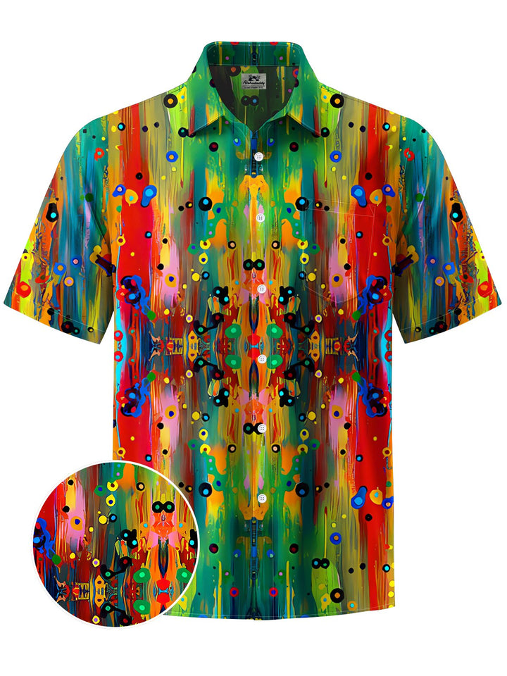 Alohadaddy® Vintage Abstract Art Print Moisture Wicking Chest Pocket Mens Short Sleeve Shirt Big &amp; Tall