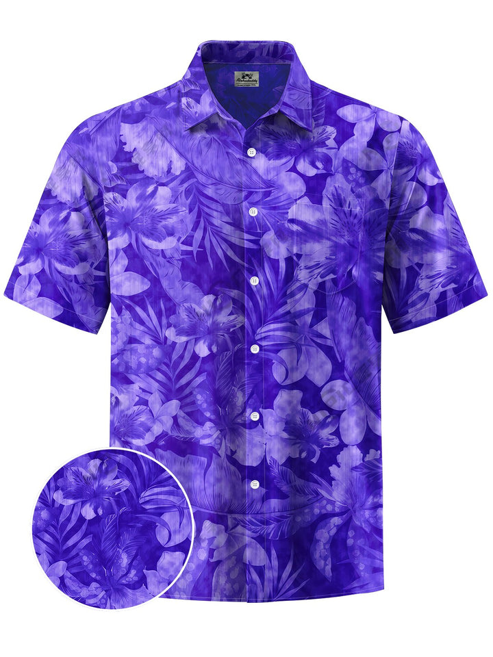 Alohadaddy® Hawaiian Flower Art Print Chest Pocket Mens Short Sleeve Shirts Big &amp; Tall