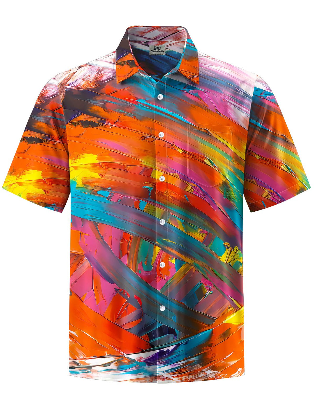 Alohadaddy® Casual Abstract Texture Art Print Chest Pocket Men Short Sleeve Shirt Big &amp; Tall