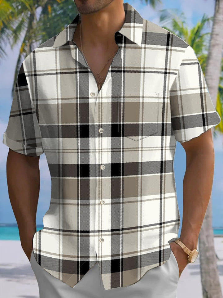 Alohadaddy® Casual Plaid Art Print Chest Pocket Men&