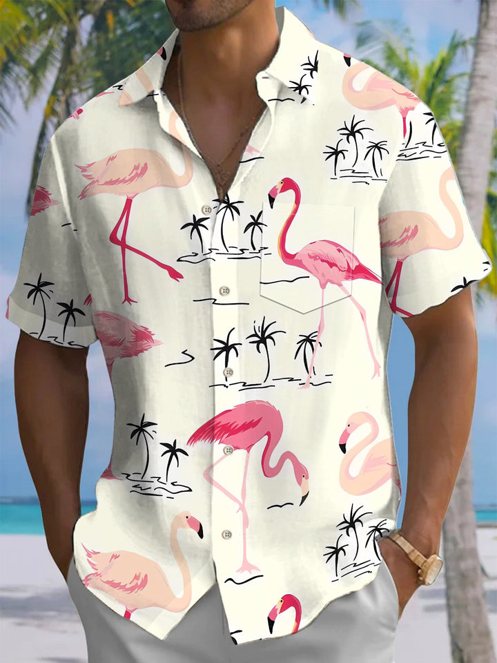 Alohadaddy® Hawaiian Flamingo Flowers Art Print Chest Pocket Men&