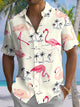 Alohadaddy® Hawaiian Flamingo Flowers Art Print Chest Pocket Men's Short Sleeve Shirt Big & Tall