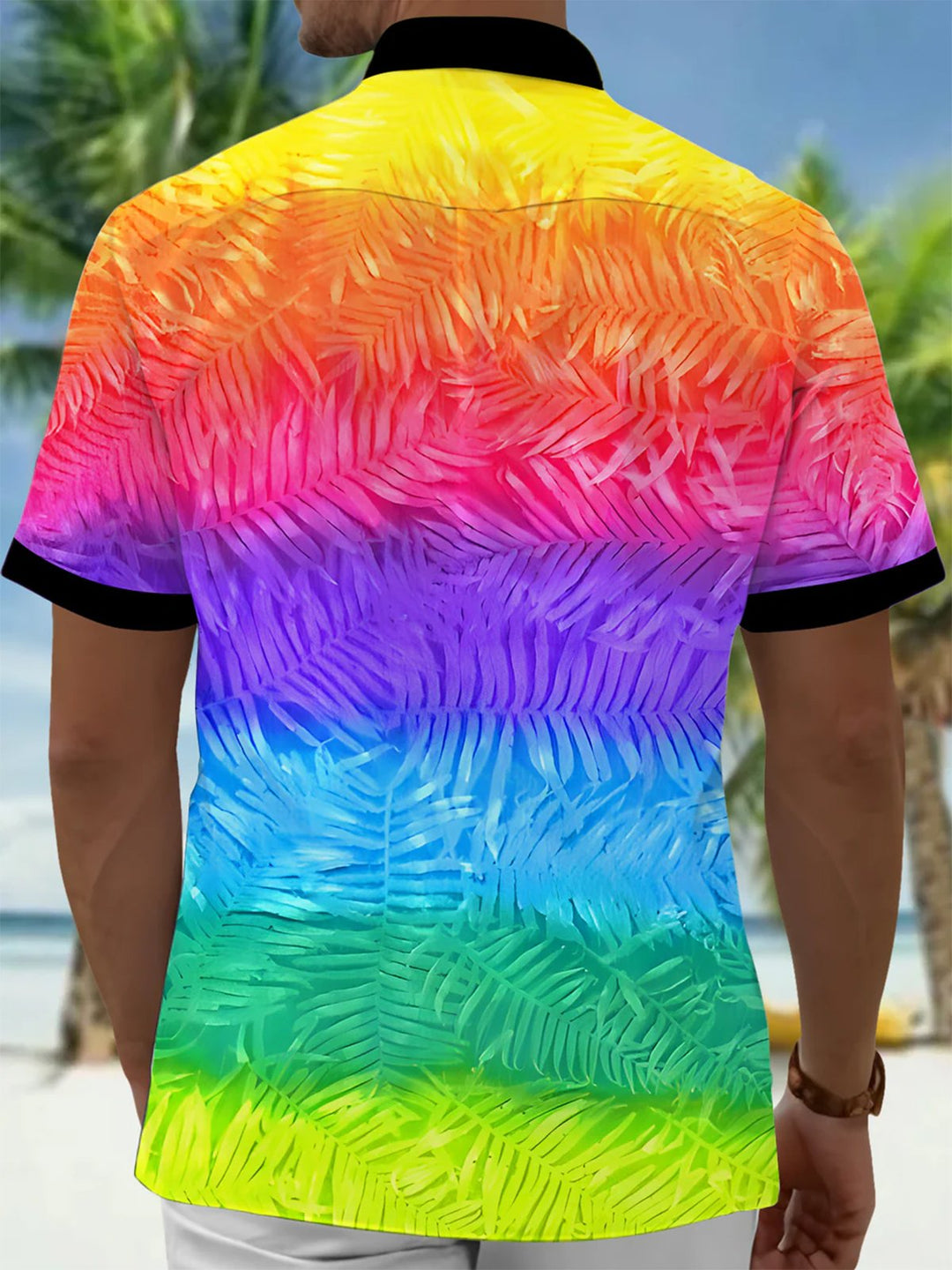 Alohadaddy® Hawaiian Palm Leaves Ombre Art Print Moisture Wicking Mens Short Sleeve Shirt Big &amp; Tall
