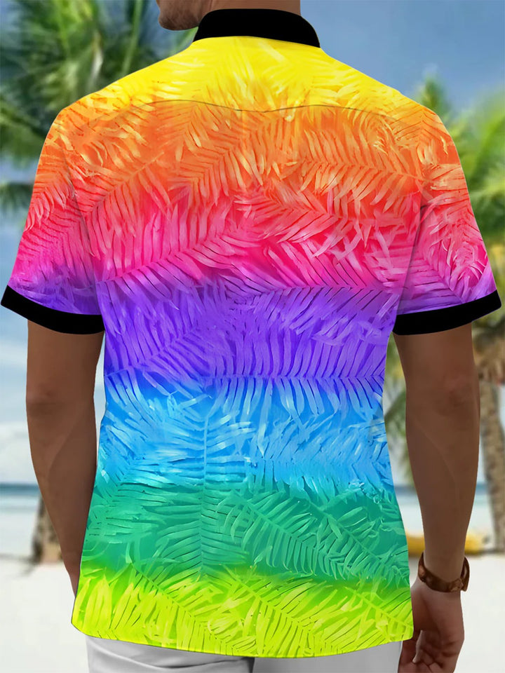 Alohadaddy® Hawaiian Palm Leaves Ombre Art Print Moisture Wicking Mens Short Sleeve Shirt Big &amp; Tall