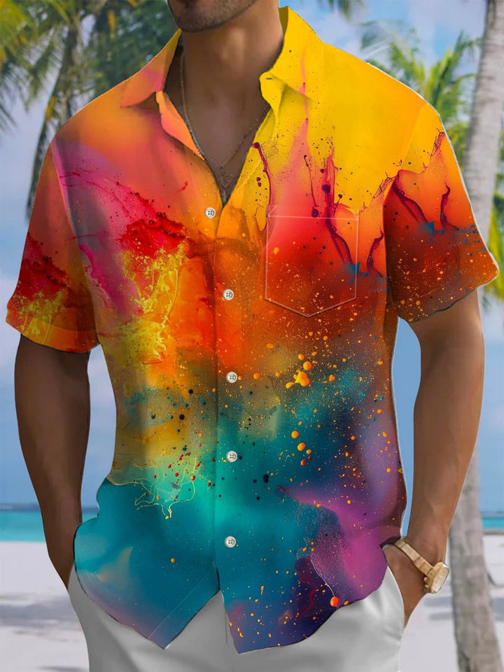 Alohadaddy® Hawaiian Abstract Art Print Chest Pocket Men&