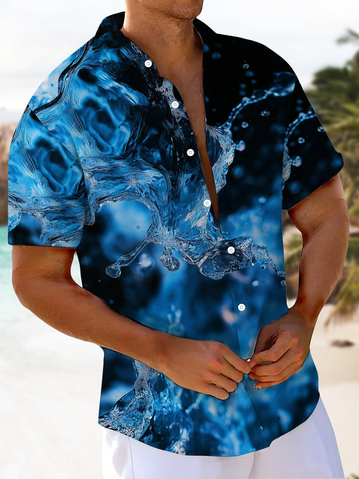 Alohadaddy® Casual Watercolor Contrast Art Print Chest Pocket Men&