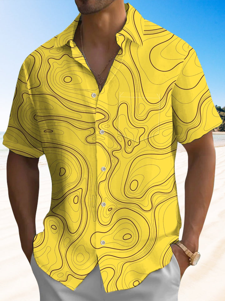 Alohadaddy® Hawaiian Abstract Art Print Chest Pocket Stretch Men&