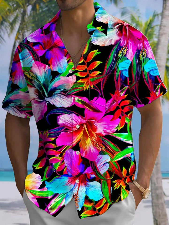 Alohadaddy® Hawaiian Hibiscus Flower Print with Chest Pocket on Men&