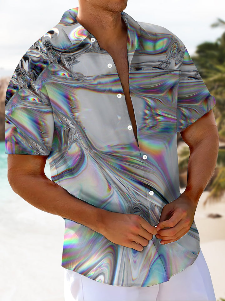 Alohadaddy® Casual Abstract Texture Print Art Chest Pocket Men&