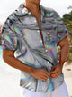 Alohadaddy® Casual Abstract Texture Print Art Chest Pocket Men's Stretch Short Sleeve Shirt Big & Tall