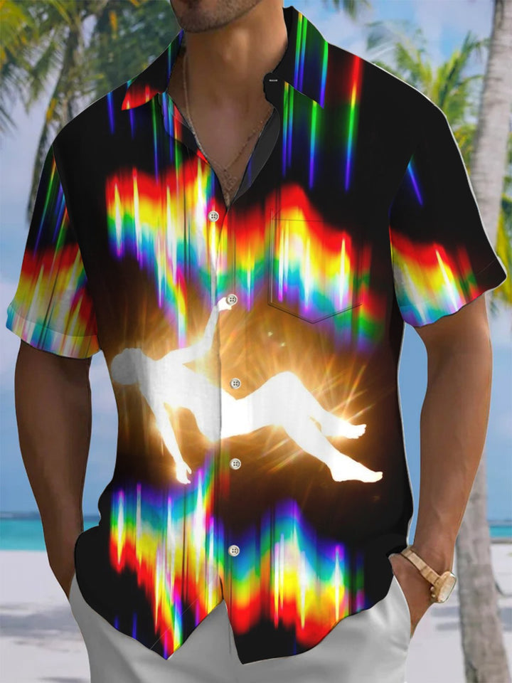 Alohadaddy® Casual Abstract Portrait Art Print Chest Pocket Stretch Men&