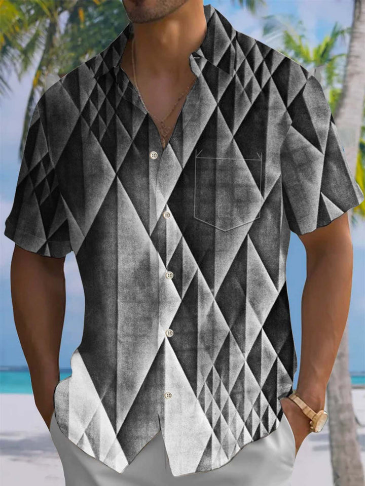 Alohadaddy® Casual Geometric Art Print Chest Pocket Stretch Men&