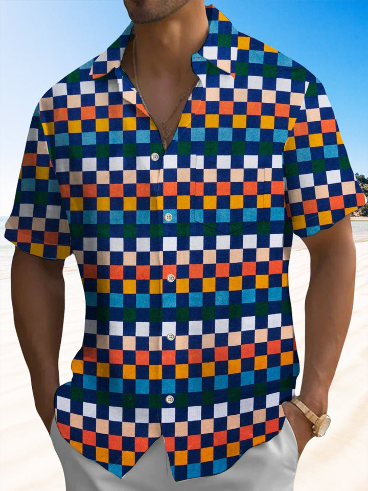 Alohadaddy® Retro Geometric Print Stretch Pocket Button Men&