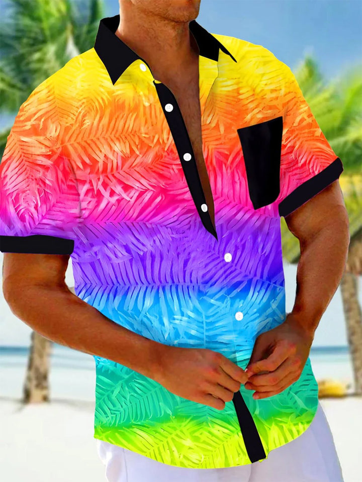 Alohadaddy® Hawaiian Palm Leaves Ombre Art Print Moisture Wicking Mens Short Sleeve Shirt Big &amp; Tall