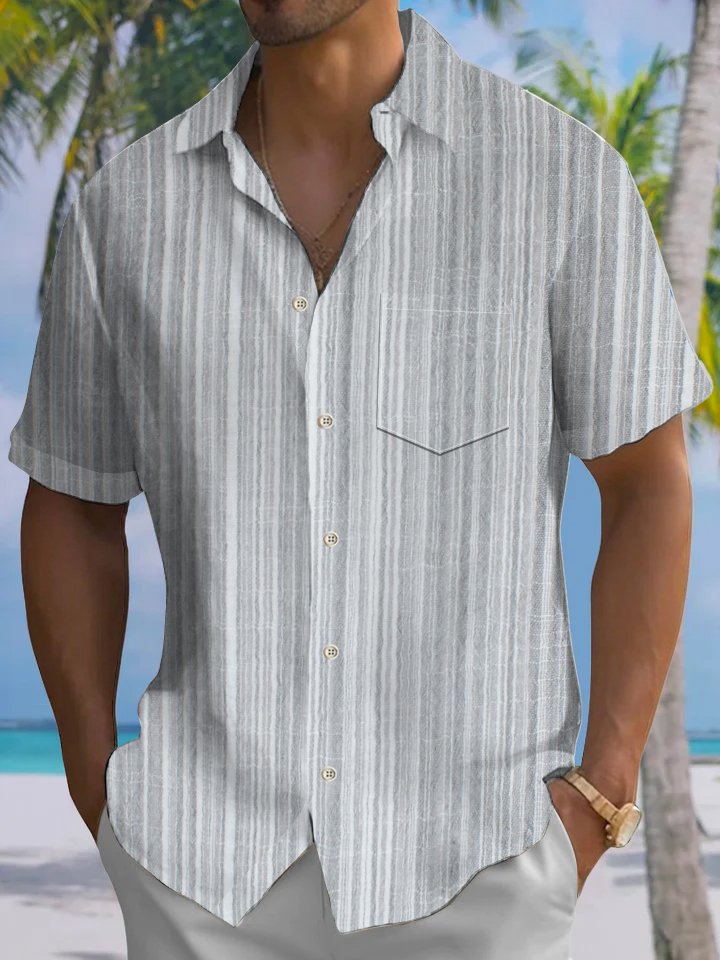 Alohadaddy® Casual Stripe Art Print Chest Pocket Men&