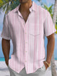 Alohadaddy® Casual Stripe Art Print Chest Pocket Men's Short Sleeve Shirt Big & Tall