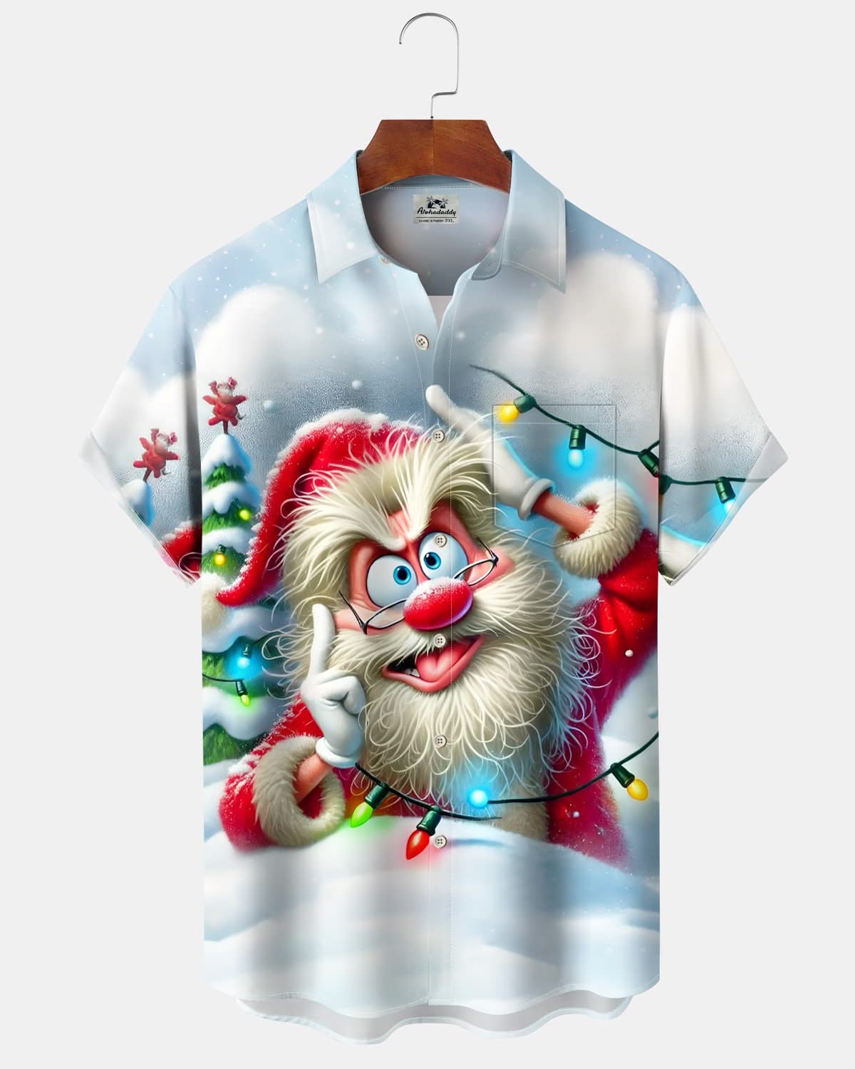 Alohadaddy® Holiday Christmas Funny Santa Claus Lights Men's Short-Sleeve Shirt