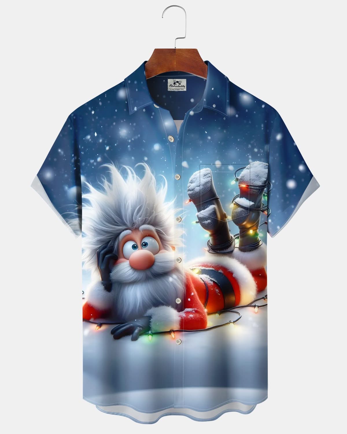 Alohadaddy® Holiday Christmas Cartoon Snow Santa Claus Colorful Lights Men's Short-Sleeve Shirt