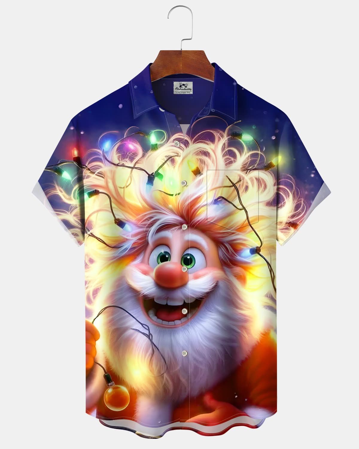 Alohadaddy® Holiday Christmas Santa Art Print Men's Button Pocket Short Sleeve Shirt Big & Tall