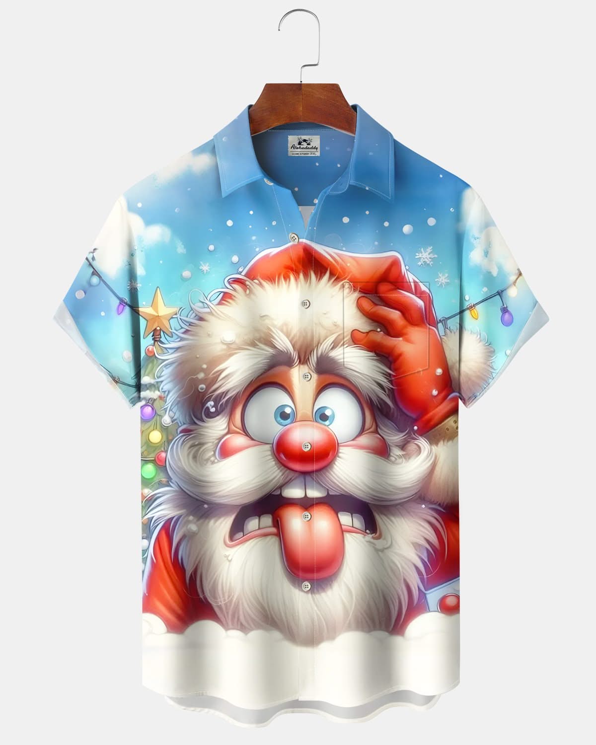 Alohadaddy® Holiday Christmas Santa Claus Lights Men's Short-Sleeve Shirt