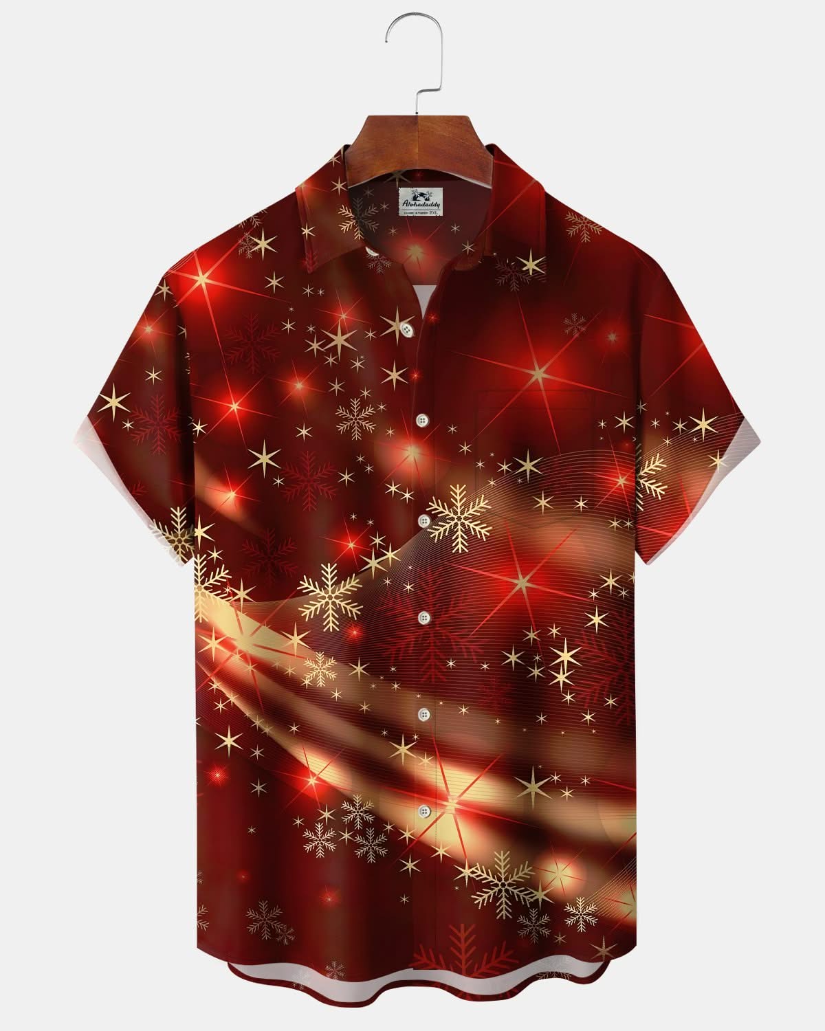 Alohadaddy® Christmas Snowflake Print Casual Stylish Hawaiian Shirt Summer Shirts Pocket Short Sleeve Shirt Big Tall