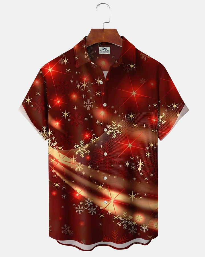 Alohadaddy® Christmas Snowflake Print Casual Stylish Hawaiian Shirt Summer Shirts Pocket Short Sleeve Shirt Big Tall