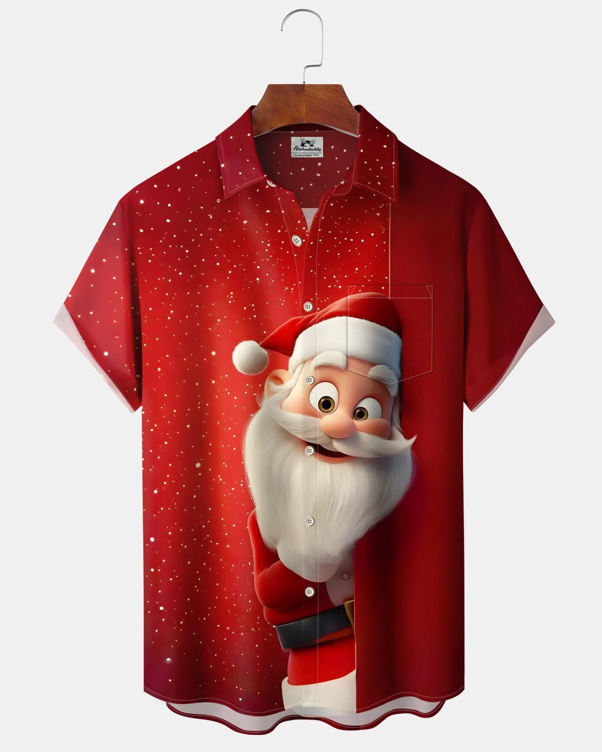 Alohadaddy® Santa Claus Fun Print Men's Button Pocket Short-Sleeve Shirt Big & Tall