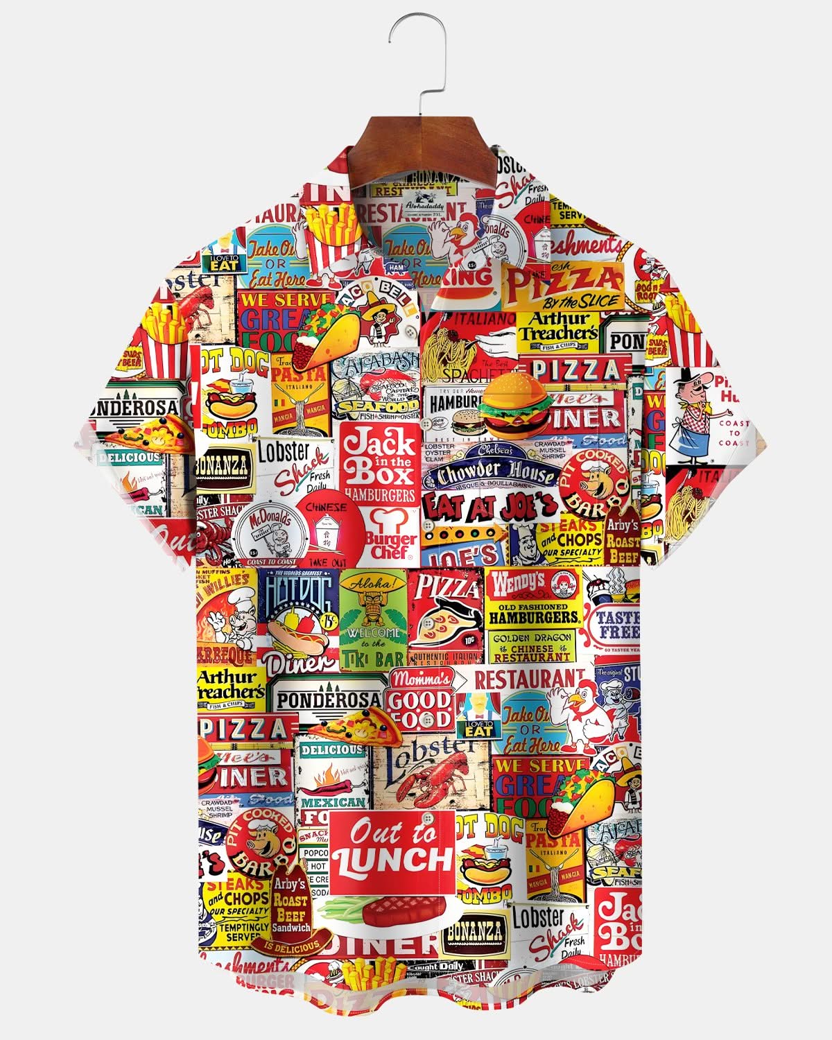 Alohadaddy® Retro Hawaiian Cocktail Poster Pizza Fries Men's Short-Sleeve Shirt