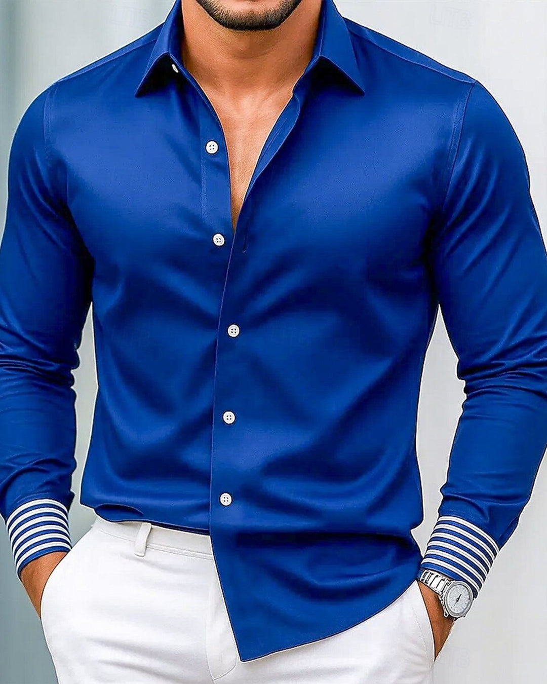 Alohadaddy® Satin Basic Solid Color Striped Patchwork Men&