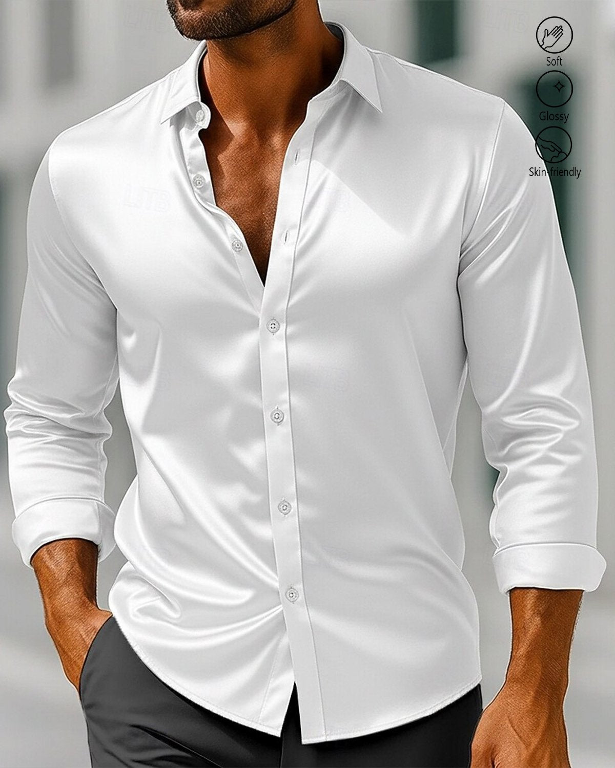 Alohadaddy® Satin Basic Solid Color Men's Long-Sleeve Shirt