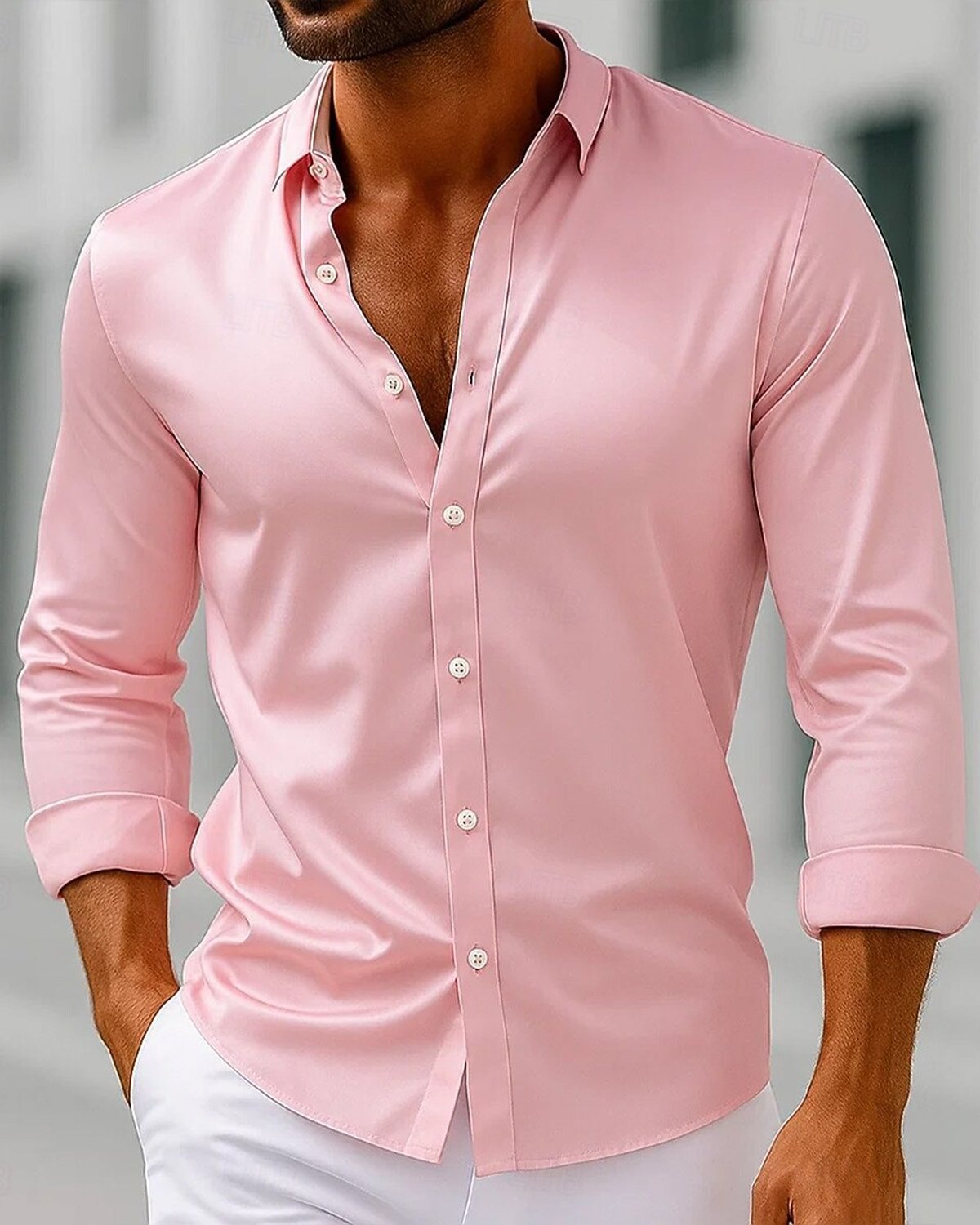 Alohadaddy® Satin Basic Solid Color Men's Long-Sleeve Shirt