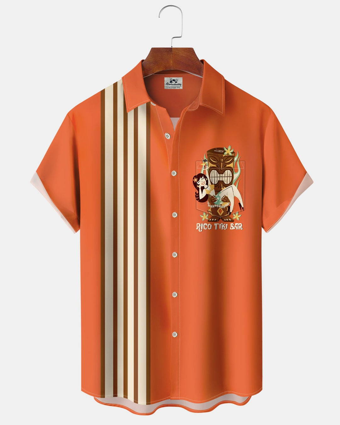 Alohadaddy® Hawaiian Tiki Bar Cocktail Retro Bowling Shirt Short-Sleeved Men&