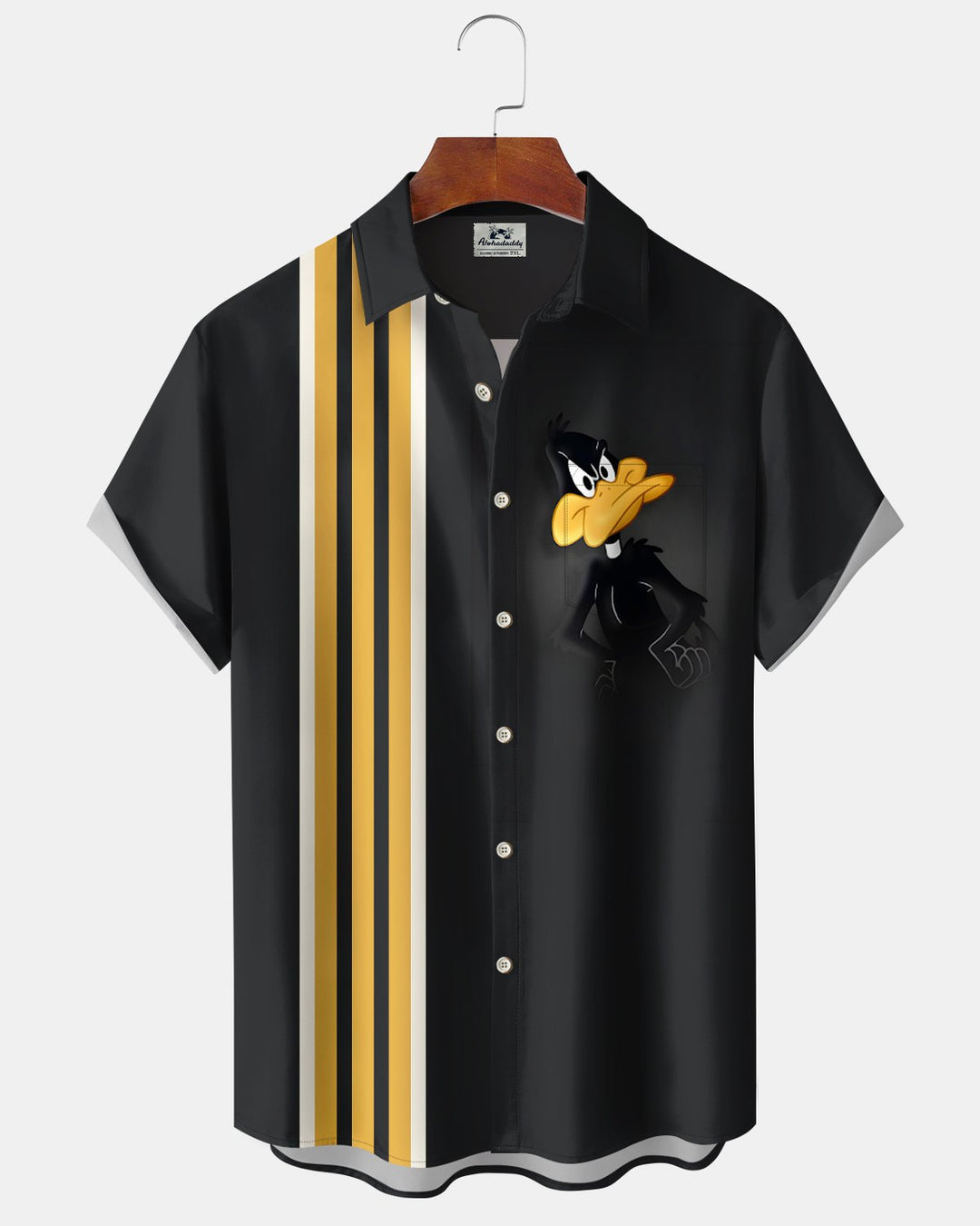 Alohadaddy® Hawaiian Retro Cartoon Daffy Duck Bowling Shirt Short Sleeve Men&