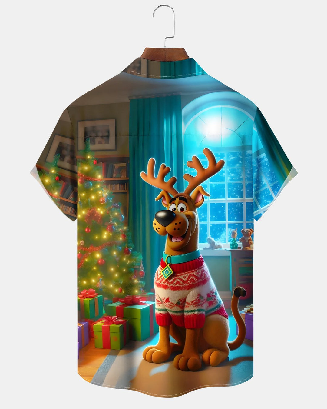 Alohadaddy® Retro Cartoon Christmas Movie Dog Christmas Tree Short-Sleeve Men&