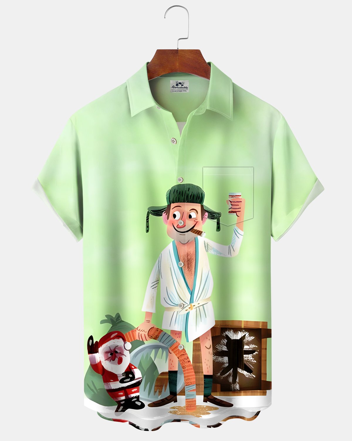 Alohadaady® Retro Christmas Movie Cartoon Print Men's Button Pocket Short Sleeve Shirt Big & Tall