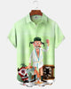 Alohadaady® Retro Christmas Movie Cartoon Print Men's Button Pocket Short Sleeve Shirt Big & Tall