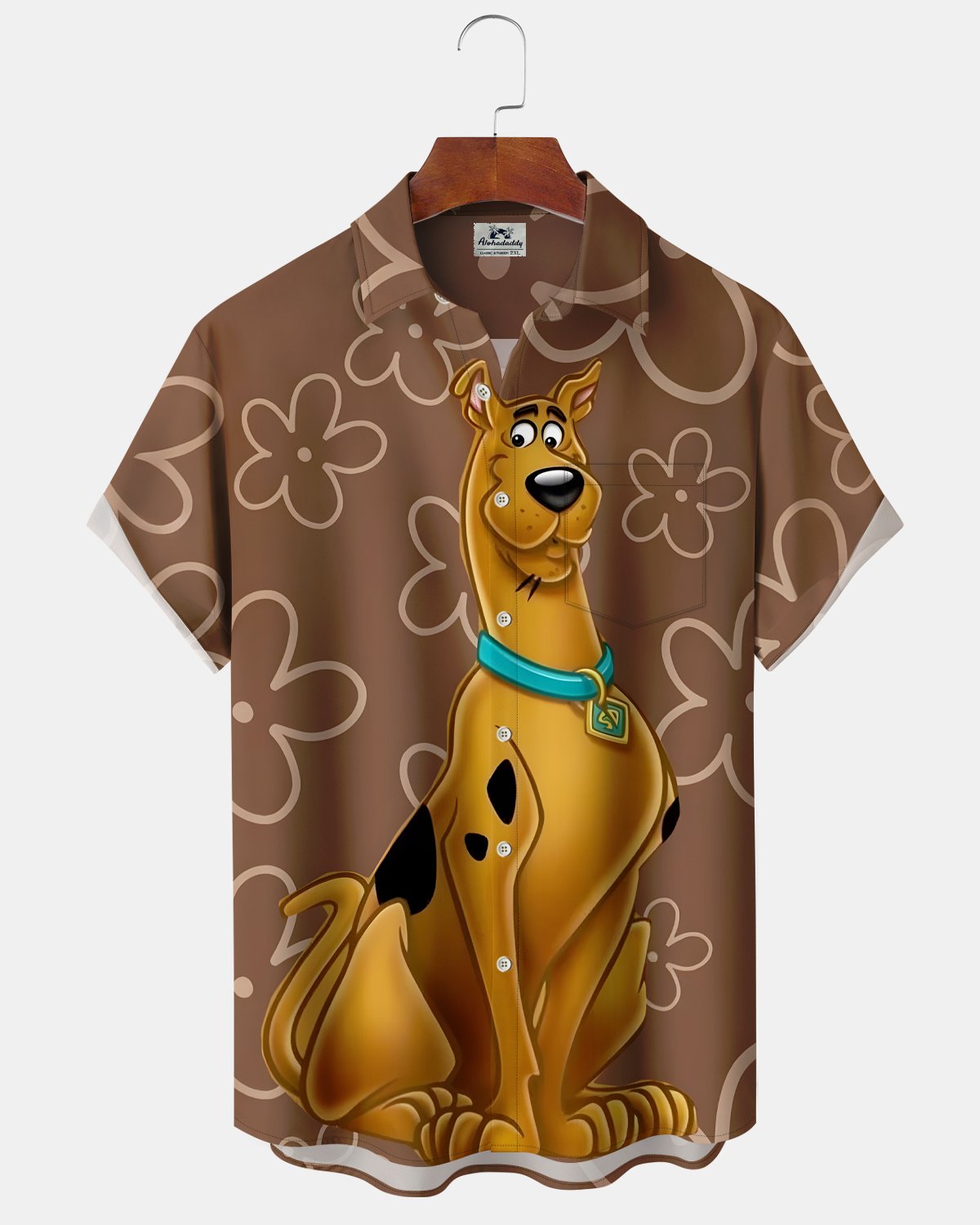 Alohadaddy® Retro Cartoon Movie Dog and Flower Men's Short-Sleeve Shirt