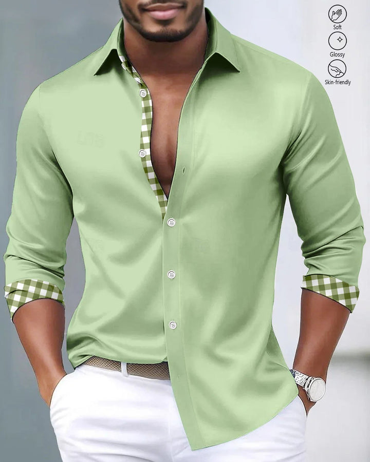 Alohadaddy® Satin Silk Basic Solid Color Check Patchwork Men&