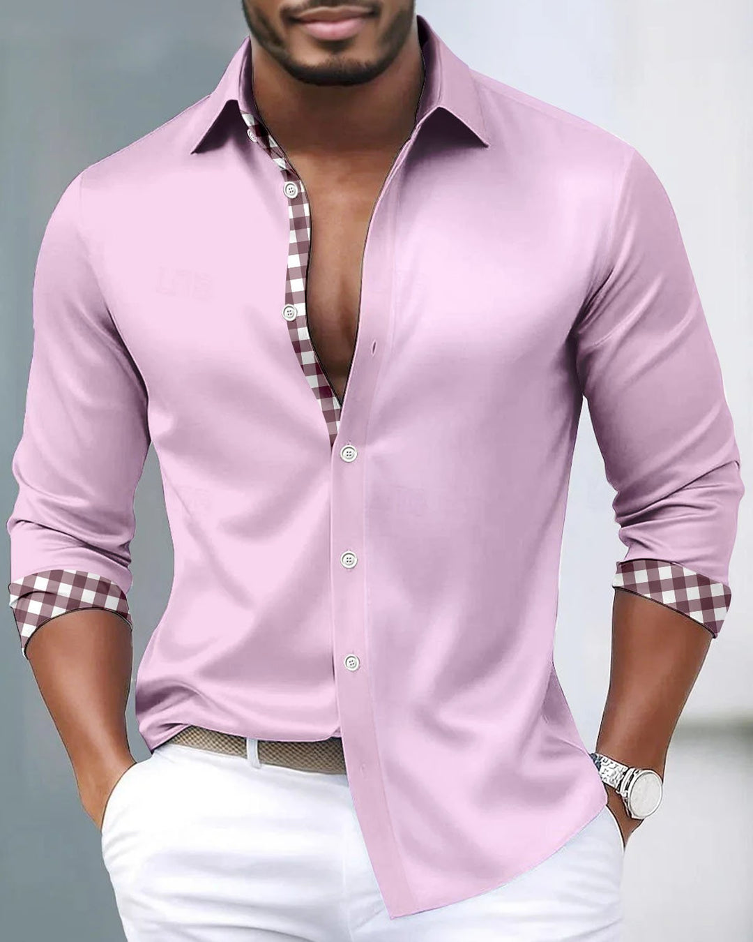 Alohadaddy® Satin Silk Basic Solid Color Check Patchwork Men&
