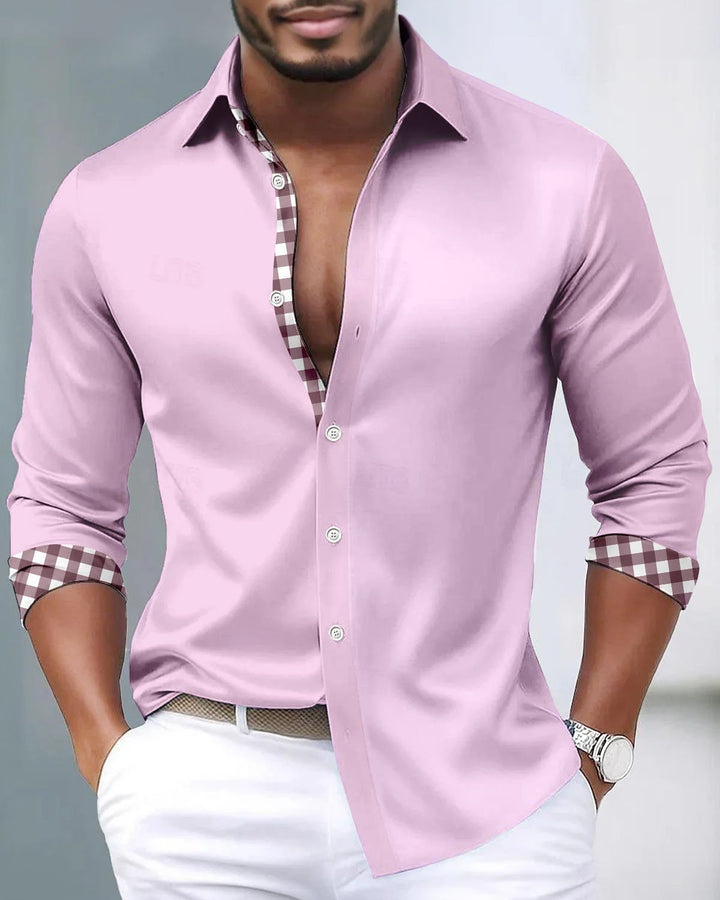 Alohadaddy® Satin Silk Basic Solid Color Check Patchwork Men&