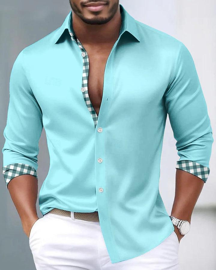 Alohadaddy® Satin Silk Basic Solid Color Check Patchwork Men&