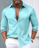 Alohadaddy® Satin Silk Basic Solid Color Check Patchwork Men's Long-Sleeve Shirt