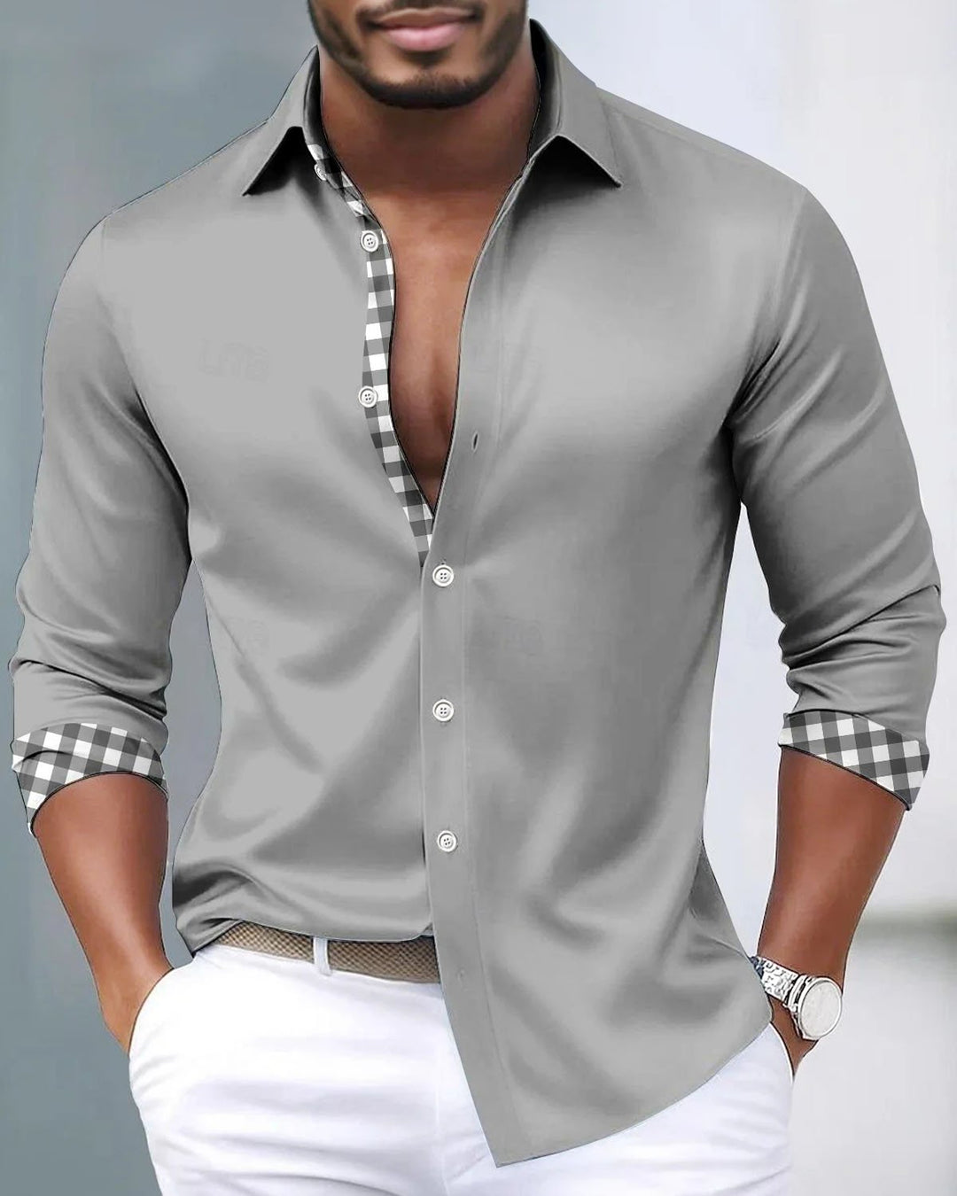 Alohadaddy® Satin Silk Basic Solid Color Check Patchwork Men&
