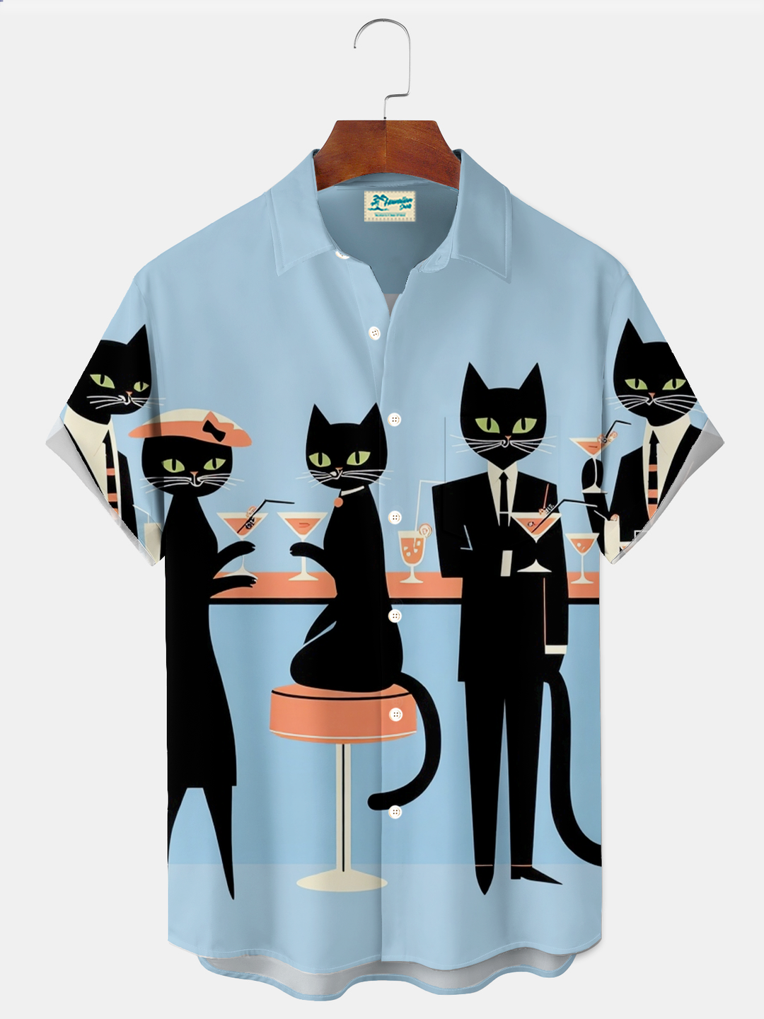 Alohadaddy® Retro 1950s Mid-century Atomic Age Geometric Cat Graphic Print Men&