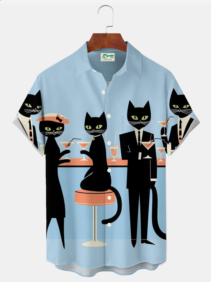Alohadaddy® Retro 1950s Mid-century Atomic Age Geometric Cat Graphic Print Men&