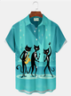 Alohadaddy® Retro 1950s Mid-century Atomic Age Geometric Cat Graphic Print Men's Button Pocket Short Sleeve Shirt Big & Tall