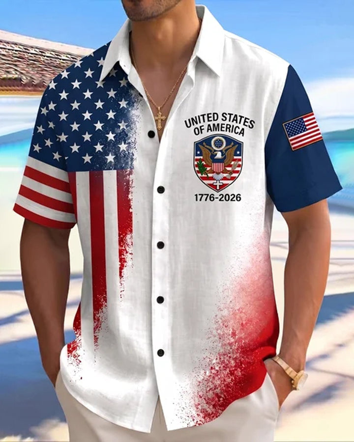 Alohadaddy® U.S. Flag 250th Independence Day Commemorative Short-Sleeve Shirt