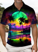 Alohadaddy® Hawaiian Palm Tree Vacation Button-Down Stretch Men's Short-Sleeve Polo Shirt Big & Tall