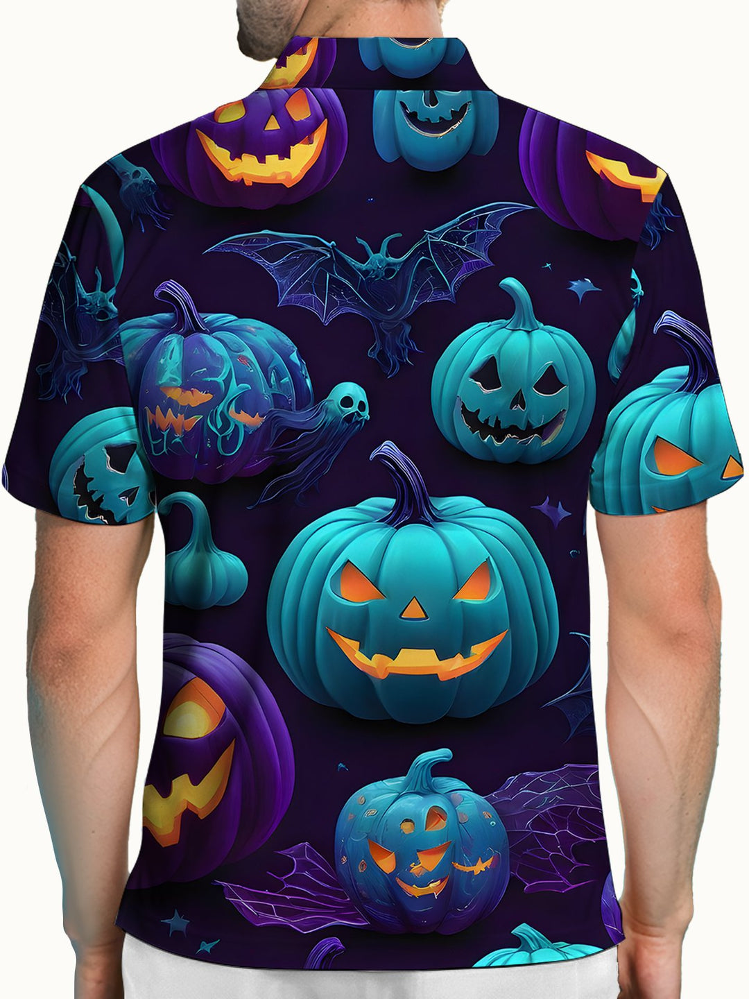 Alohadaddy® Holiday Halloween Pumpkin Bat Gradient Short-Sleeve Polo Shirt
